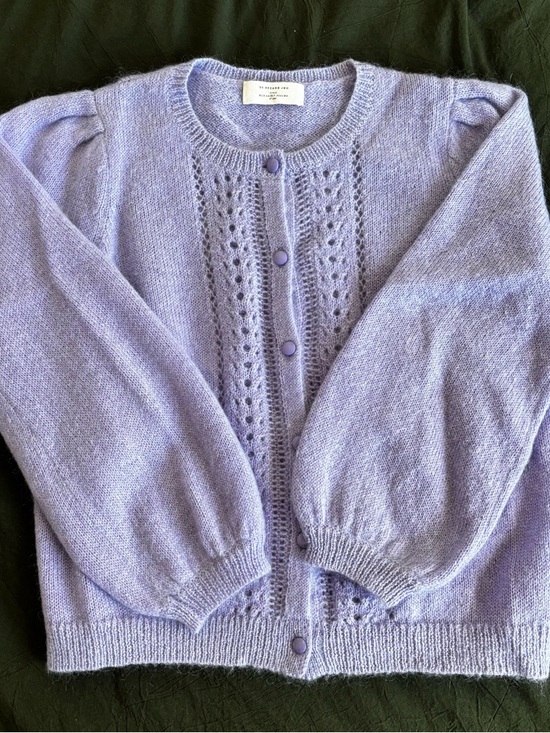 Sezane Sweaters - Sezane Lavender Égide Cardigan Puff-Sleeve Eyelet Knit Cardigan